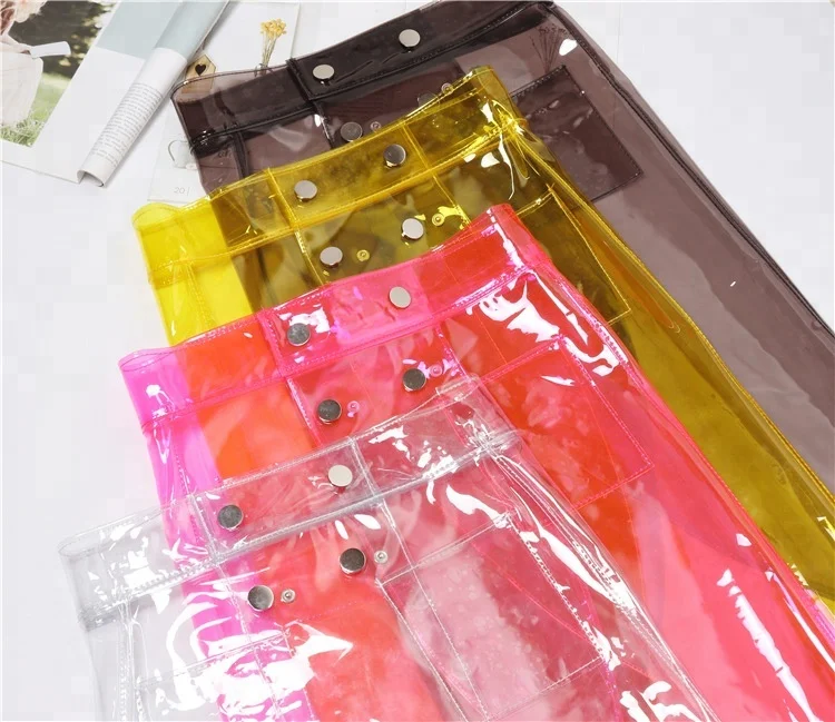 2018 new fashion High waist double-breasted rain skirt irregular plastic transparent pvc skirt super popular high skirt