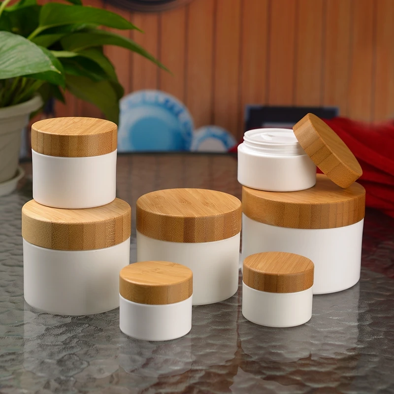 hemp plastic bottles white plastic pp  jar with bamboo  lid
