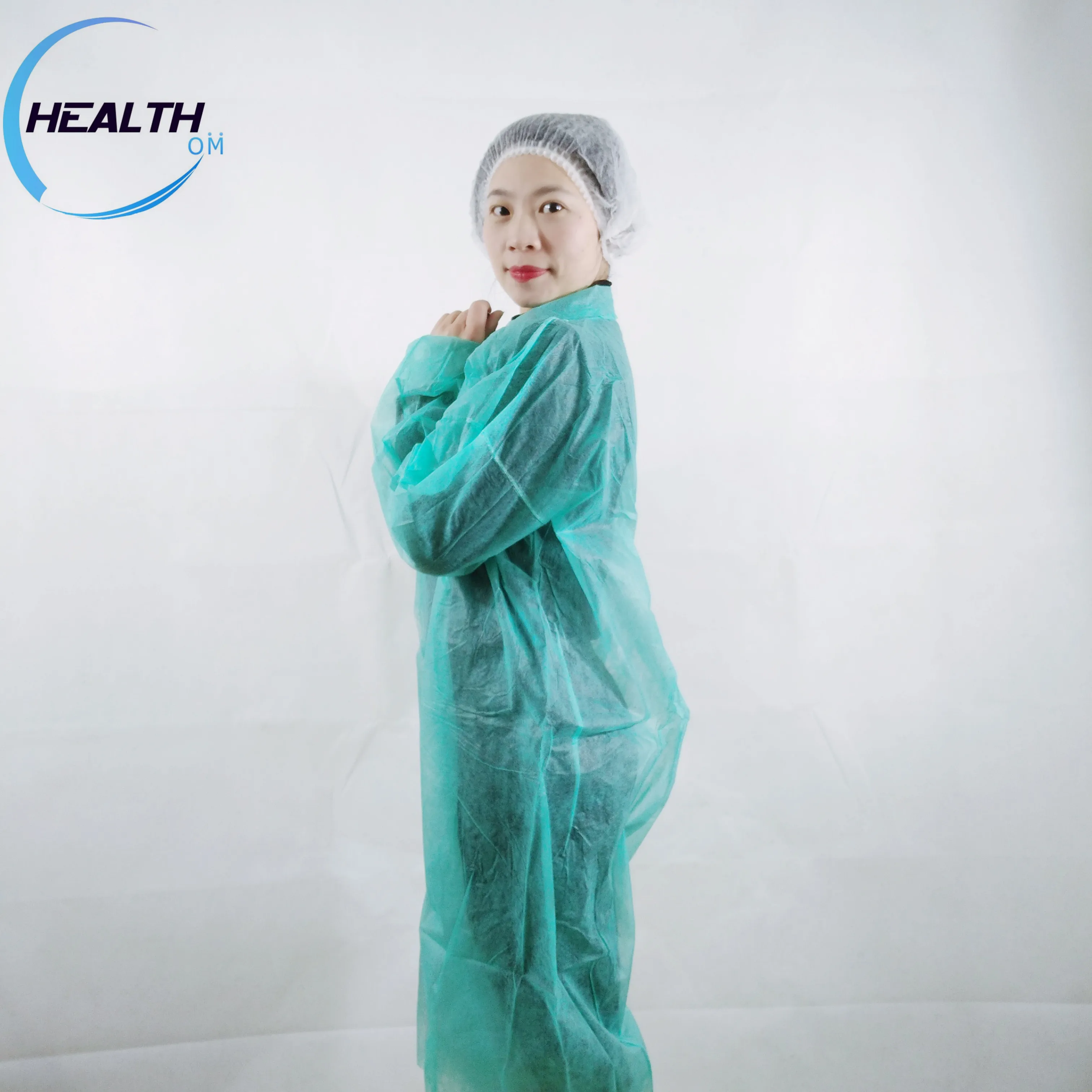 Disposable nonwoven pp lab coat hospital gown green