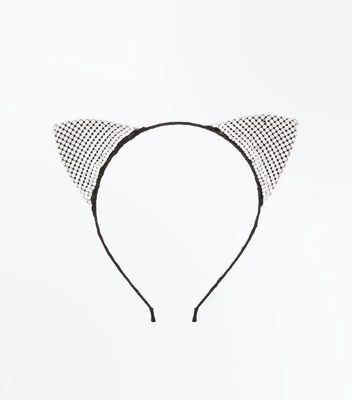 Look Silver Chainmail Cat Ears Head Hair Band Top Fancy Dress Up Fun BP5043