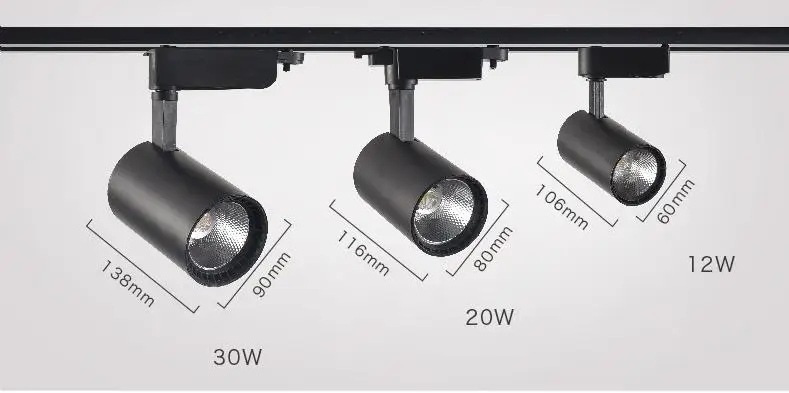 1 PHASE 20w 30w 40w cob led track light led lamp RA>80 AC85-265V 110LM/W white black color