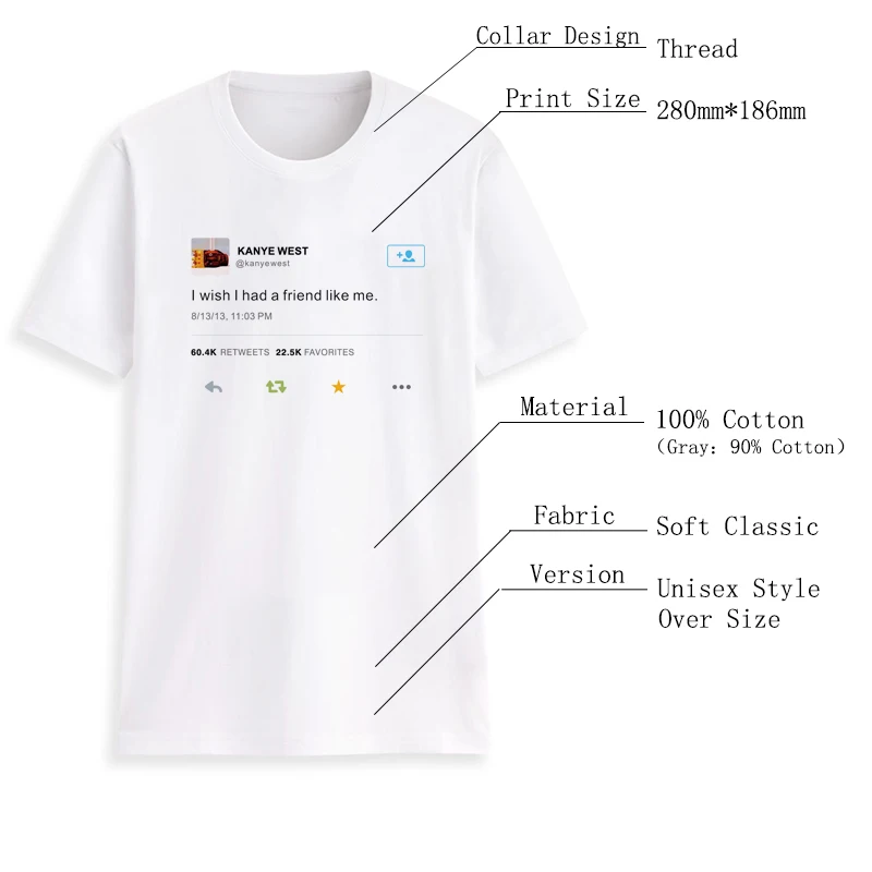 2022 New style 100%cotton I wish I had a friend like me-Kanye West shirts for women