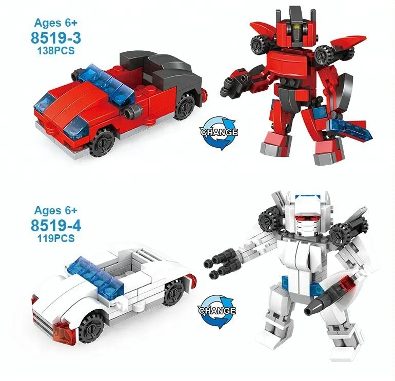 LELE BROTHER Hot Selling STEM 4-in-1Robot Car Transform Blocks Lele Brother Bricks Toy