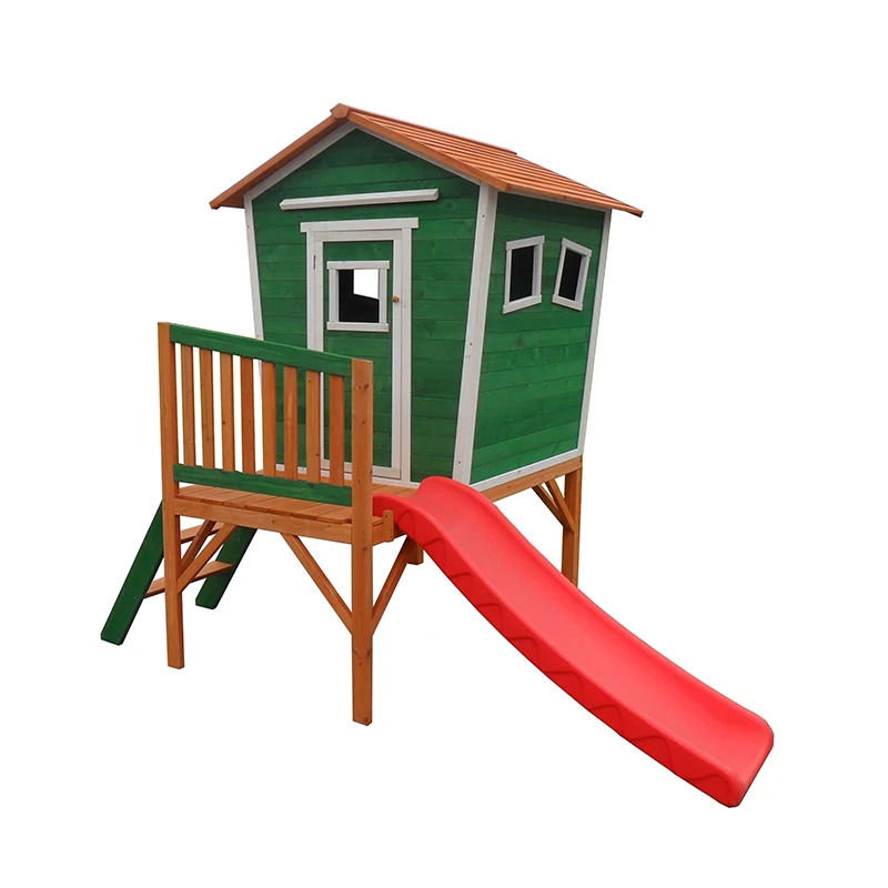 Деревянный детский игровой домик с горкой