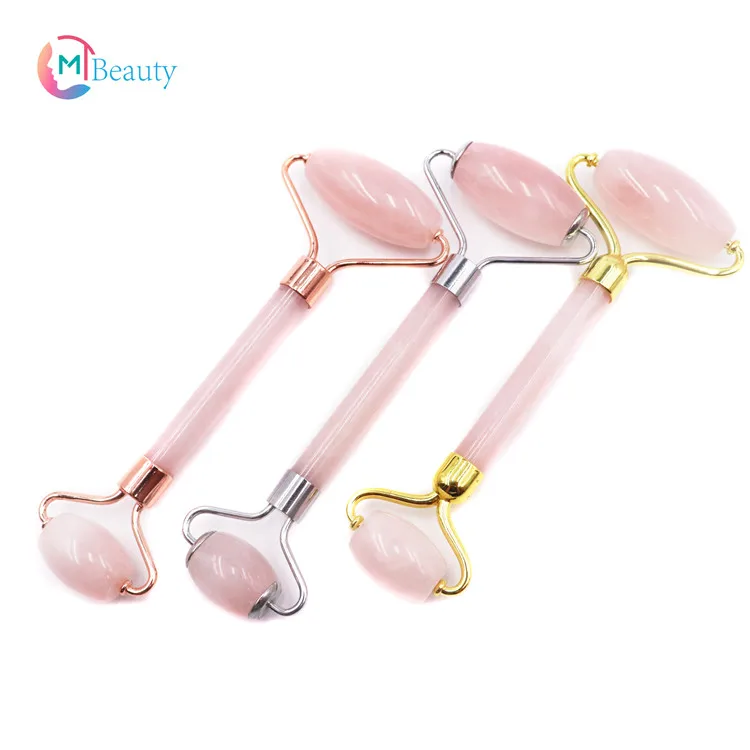 Natural Pink Rose Quartz Jade Roller Rodillo De Cuarzo For Face Facial Massage
