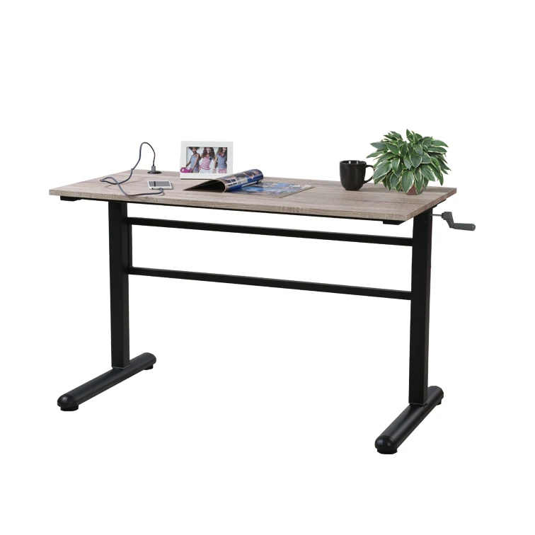 New design custom wood desktop metal legs manual control lift adjust height table pc desk