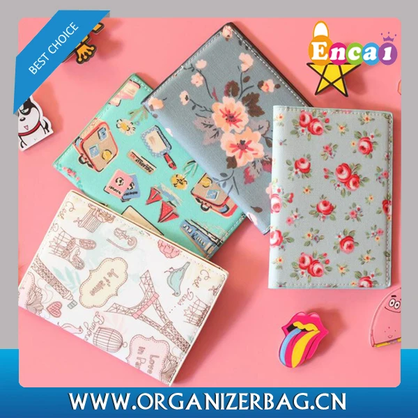 Encai Travel Vintage PU Passport Cover With Card Slots Floral Pattern Passport Holder