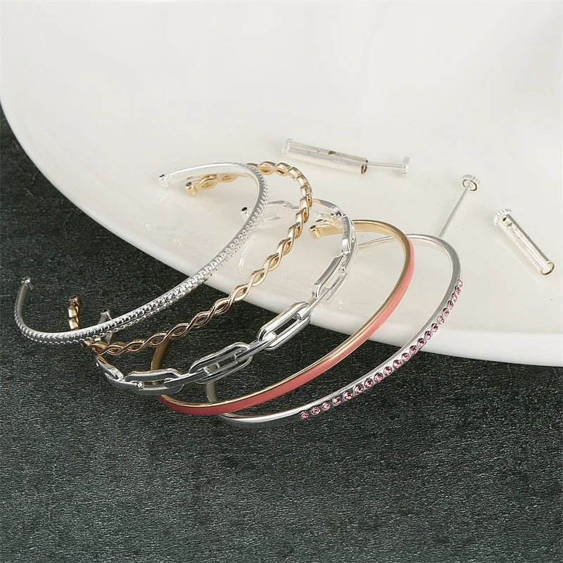 
Trendy Women Zinc Alloy Acrylic Round Rhinestone Real Gold Plated Screw End Open Cuff Bracelet Bangle 