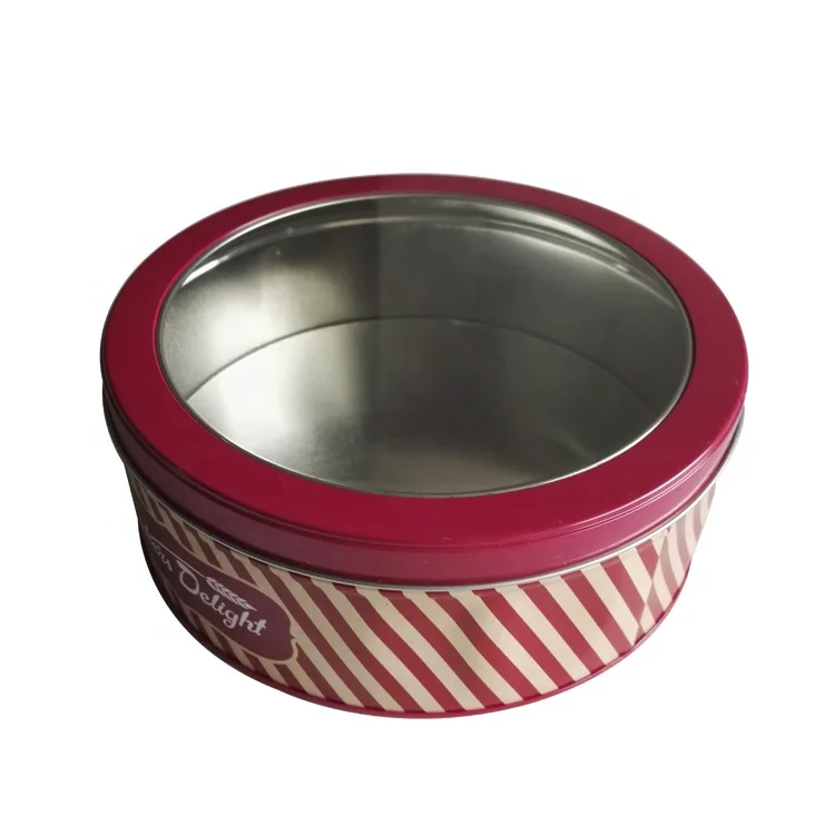 Gold Cookie Packaging Round Tin Box, Cake Tin With Clear Lid, Bulk Tin Can