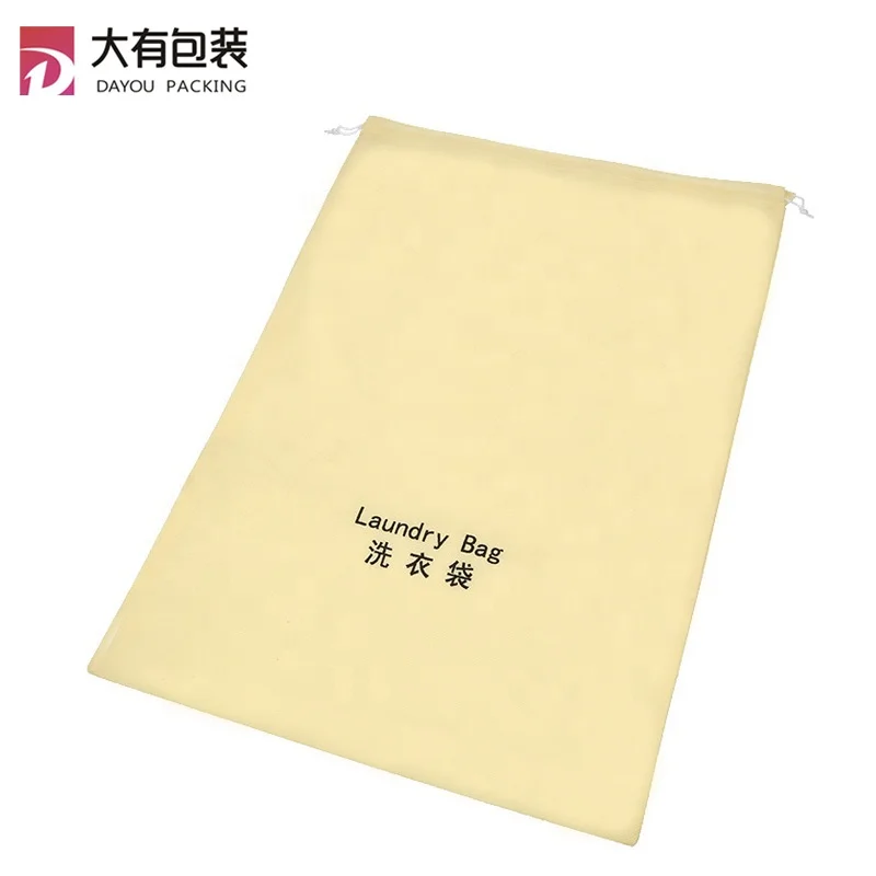 Custom Wholesale Disposable Reusable Promotional Non Woven mesh Hotel Drawstring Laundry Bag  Logo