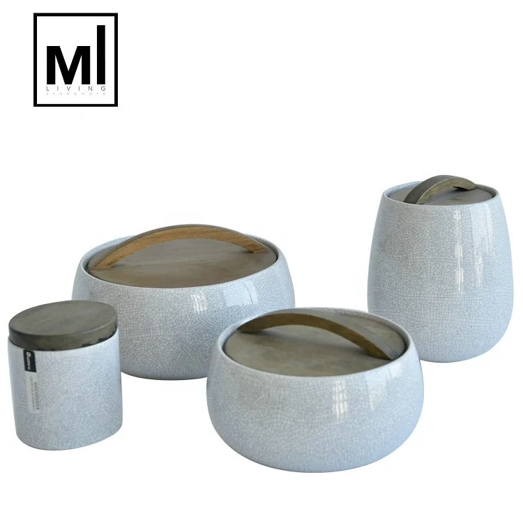 Kitchen tool popular product ceramic coffee tea canister with wooden lid