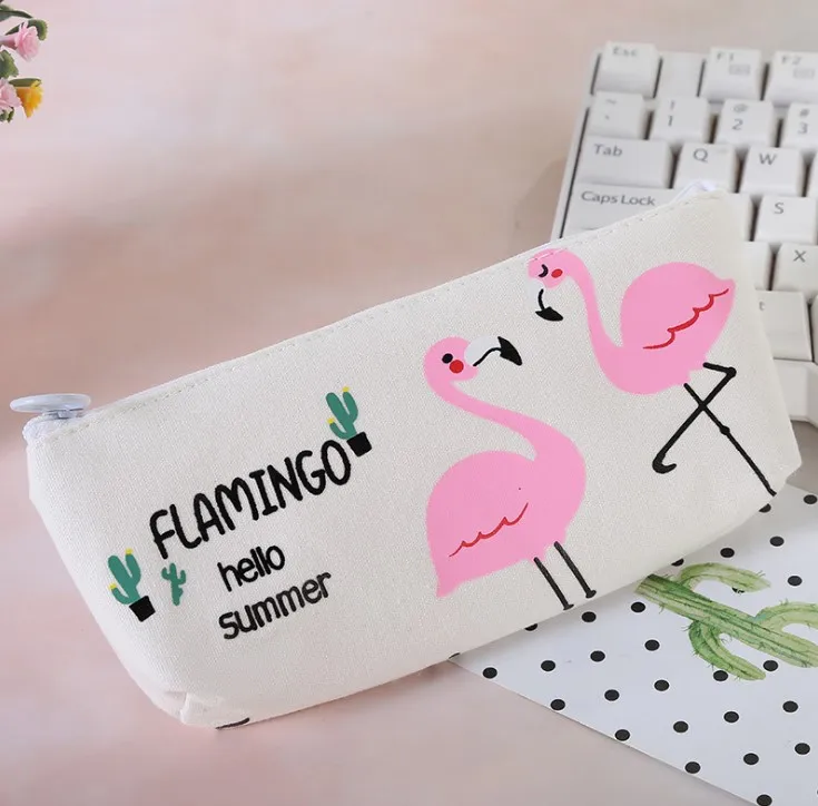 Милый пенал с фламинго, Холщовый Подарочный чехол, школьный пенал, пенал, сумка для карандашей, школьные принадлежности, канцелярские принадлежности