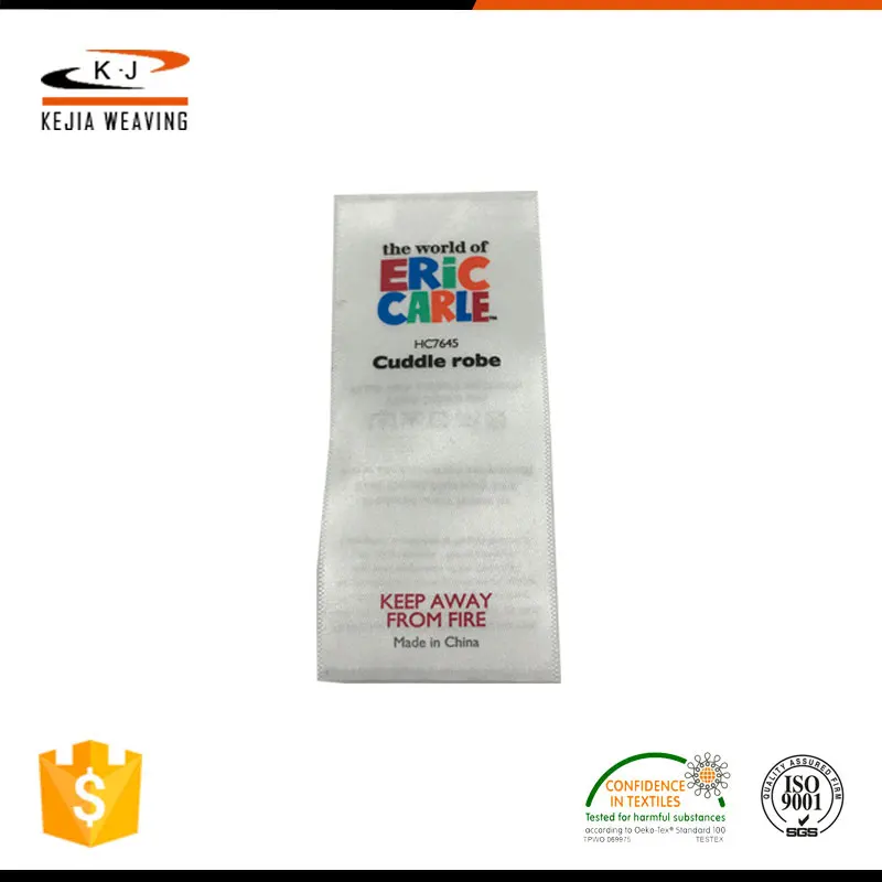 Professional Service Ultrasonic Cut Satin Garment Tags Double Side Printing Care Labels Size Tag for Clothing