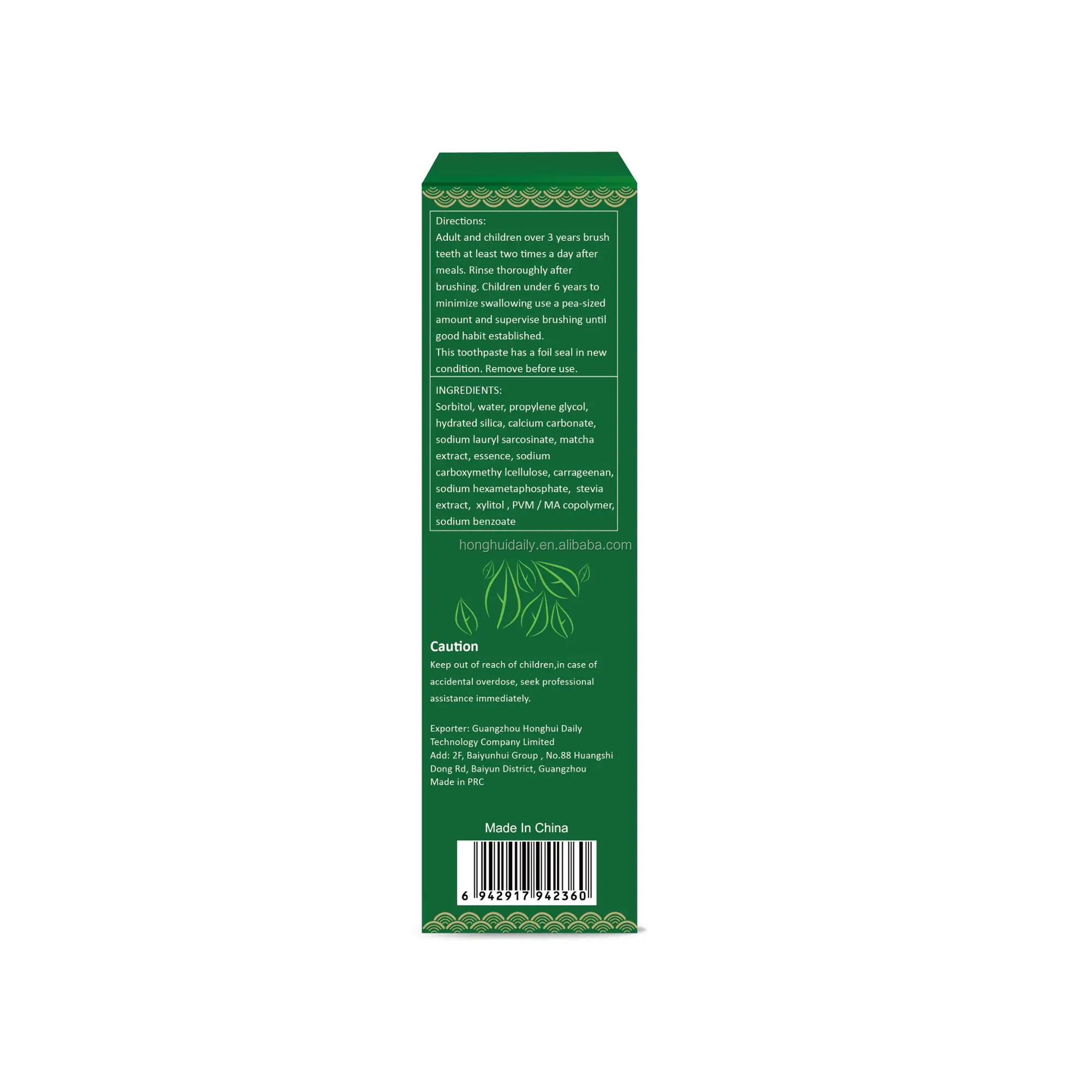 OEM Natural Fresh Breath Remove Stains Teeth Whitening Matcha Toothpaste 100g