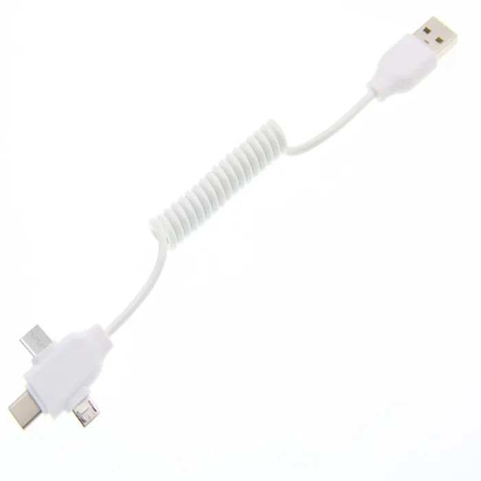  Высококачественный гибкий пружинный USB-кабель 3 в 1 для зарядки и передачи