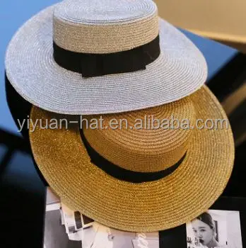 
2021 New Style High Quality Factory Price Retro Charm Glittering Golden Fashion Flat Top Wide Brim boater Hats 