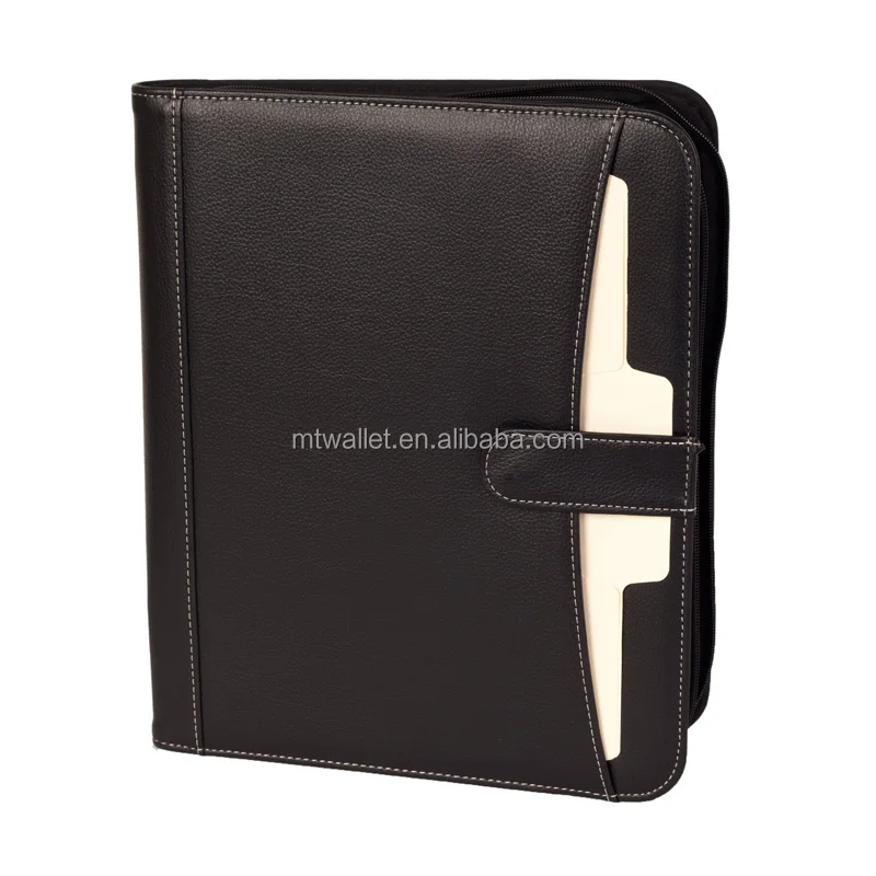 Genuine Leather Zippered Portfolio With A Notepad And Calculator