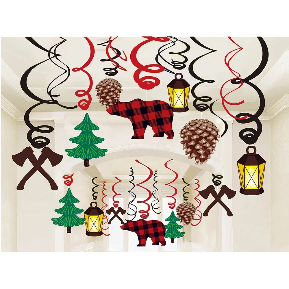 wholesale lumberjack party decoration hanging swirls for kids birthday baby shower