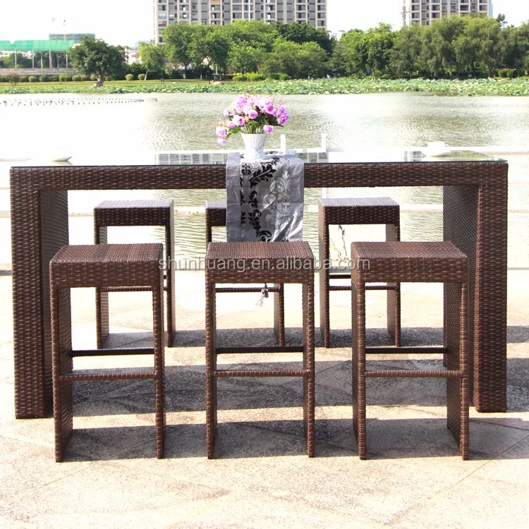Popular Outdoor Furniture Garden bar Sets Poly Rattan Wicker Chairs