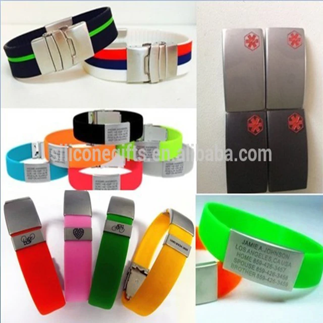 Adjustable Medical Alert Bracelet Stainless steel tags plates buckles clasps