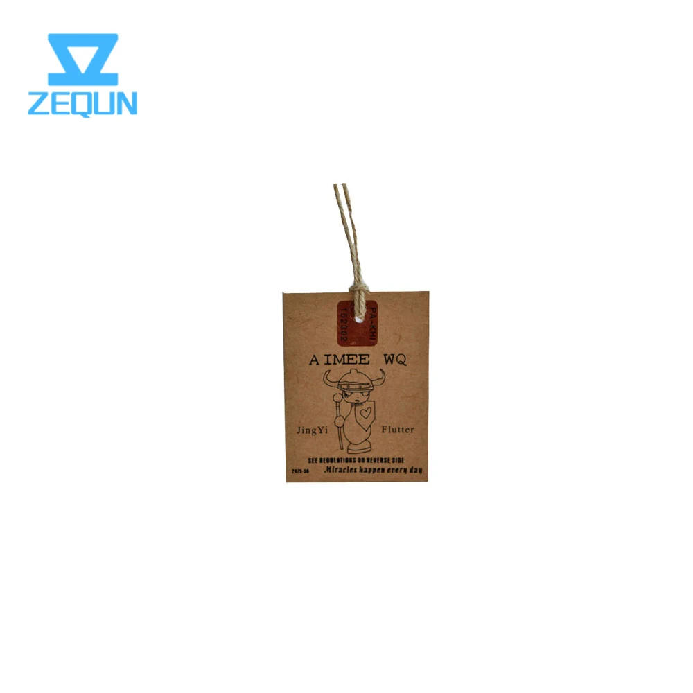 Brown string tie gift paper hang tag custom company logo printing shoes hang tag