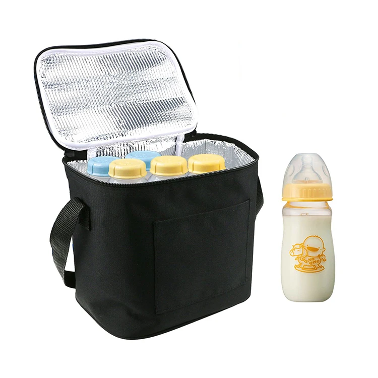 Custom foldable  aluminum film insulated breast milk bottle zipper baby cooler bag with handle
