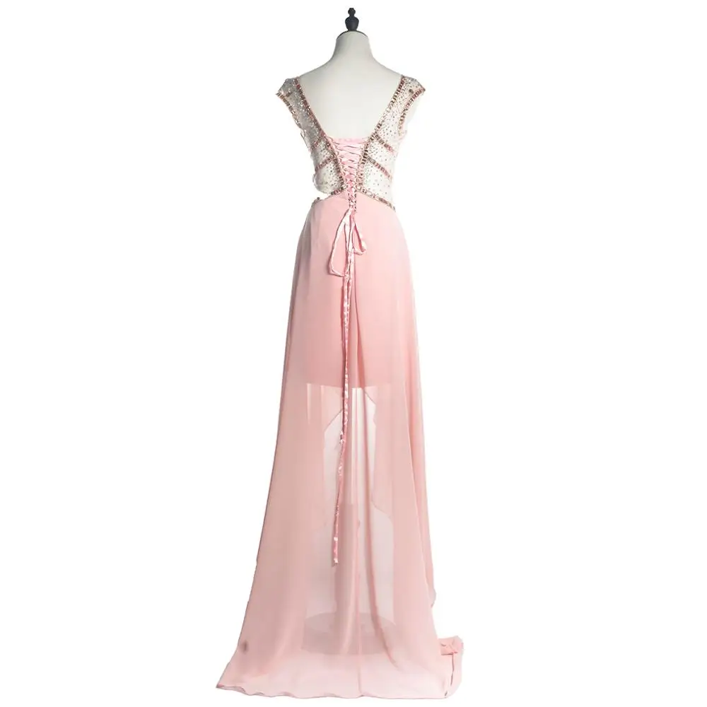 Party wedding short front long back backless pink evening dresses china
