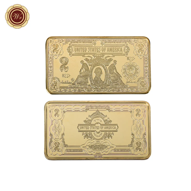 Wr best selling 999.9 gold plated coin collection gifts 24k gold bar usd 2 dollar bill