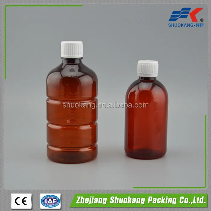 500 мл ПЭТ янтарные Сироп От Кашля бутылки для жидкости упаковки с защитным колпачком/мерный колпачок пластиковая упаковка фармацевтическая бутылка