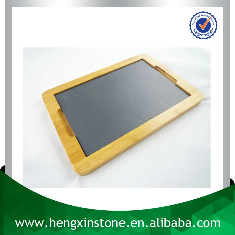 Made In China Modern Sustainable Plate Dish 36*25*2cm Black Slate Fruit Tray Rectangle Wooden Slate Trays