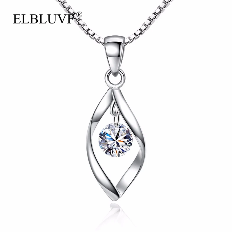 
ELBLUVF Free Shipping Copper 925 Sterling Silver Plated New Women Design Jewelry Zircon Wave Pendant Necklace 