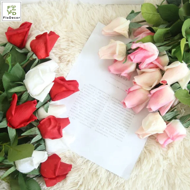 Wholesale High Quality Artificial Rose Buds Real Touch Latex Coated Flower Silk Wedding Decorative Flowers Bridal Bouquets