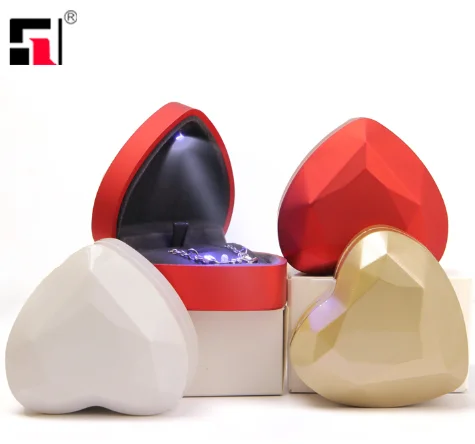 LED Ring Box Heart Purple Velvet Heart Box Ring Jewelry Box Ring Flower Heart