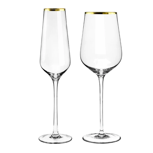 Gold rimmed wedding decorated drinking glass set / champagne glass coupe glasses