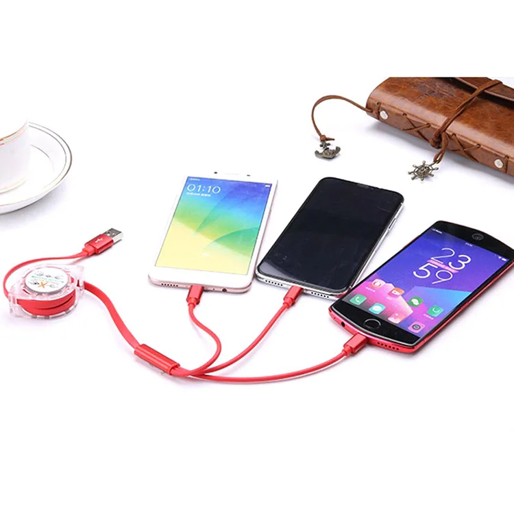 
Custom Logo 20cm to 1 Meter Retractable 3 in 1 USB Extension Cable Multi Mobile Charger Cable 
