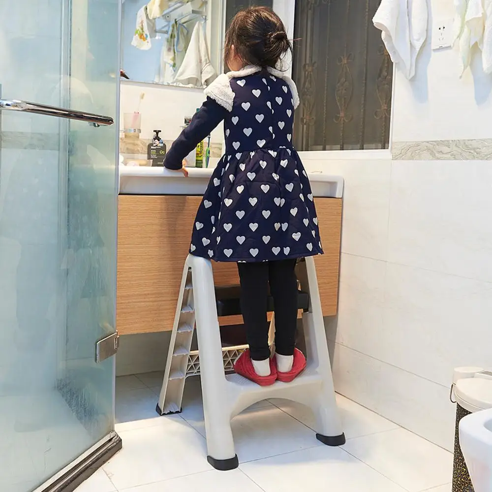 Two-Step White Lightweight Small Folding Library Ladder