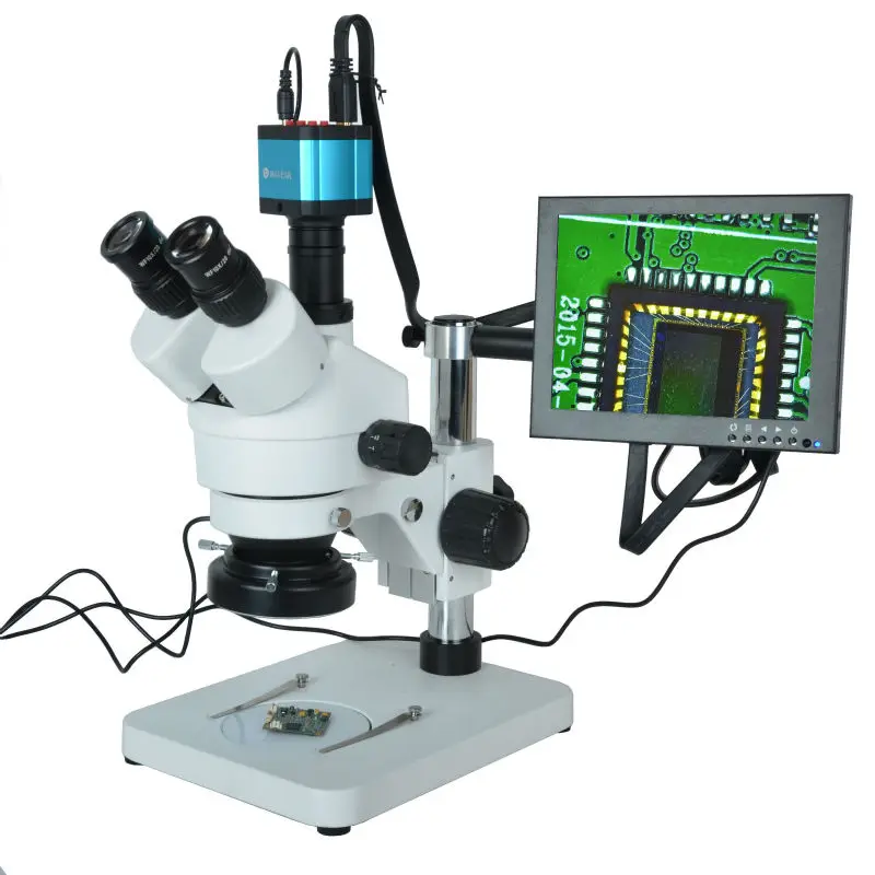 7X-45X Trinocular Microscope Zoom Stereo 14MP HDMI-Compatible USB Calibrate Camera 144 LED Ring Light 8 inch HD LCD Monitor