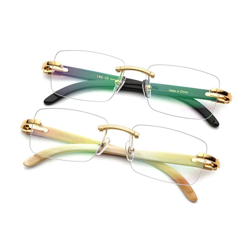YTSBL8100907 fashion custom natural buffalo horn sunglasses retro rimless square glasses anti-UV sunglasses 2021