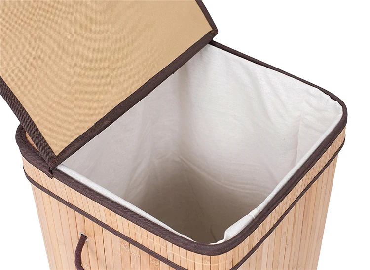 Square Bamboo Collapsible Laundry Basket With Lid
