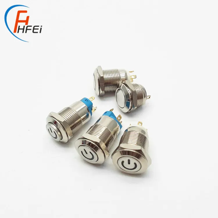 HF metal illuminated latching momentary led push button switch with power logo