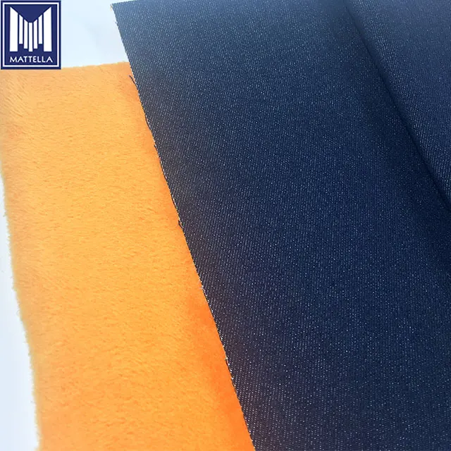 china mills woven bulk shiny waxed orange wool bonded denim fabric stock wholesale prices per meter