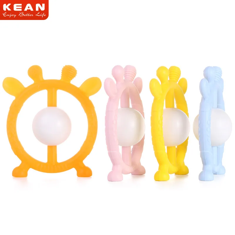 
2018 Wholesale Best Christmas Gift Free Sample BPA Free Baby Navo Silver Silicone Ball Rattle Teether 