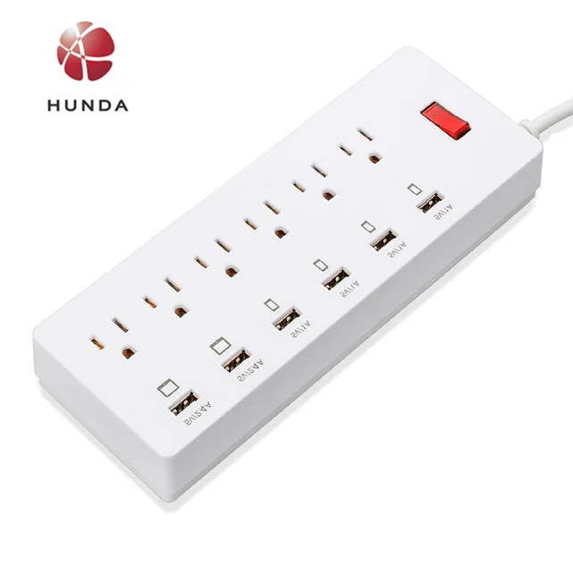 6 точек 6 Быстрое Смарт USB с двумя зарядными usb-портами вилка сетевой фильтр с Heavy Duty Удлинительный шнур длиной 1625W/13A