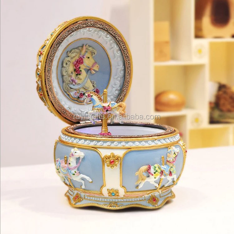 Geometric Shape Resin Craft Mechanical Carousel Music Box