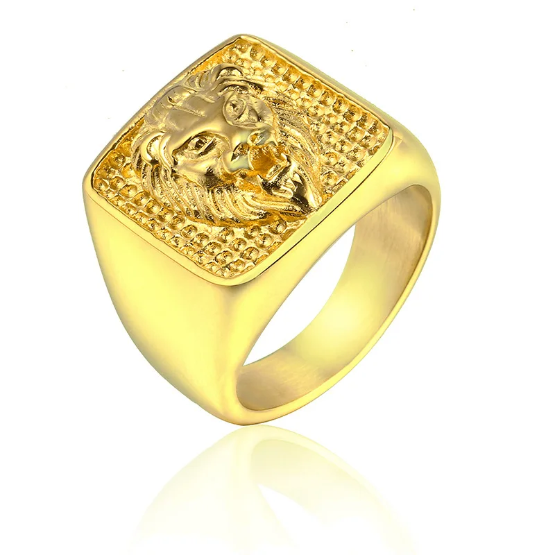 Wholesale Gold Silver Plated Stainless Steel Lion Head Ring for Men HipHop Jewelry