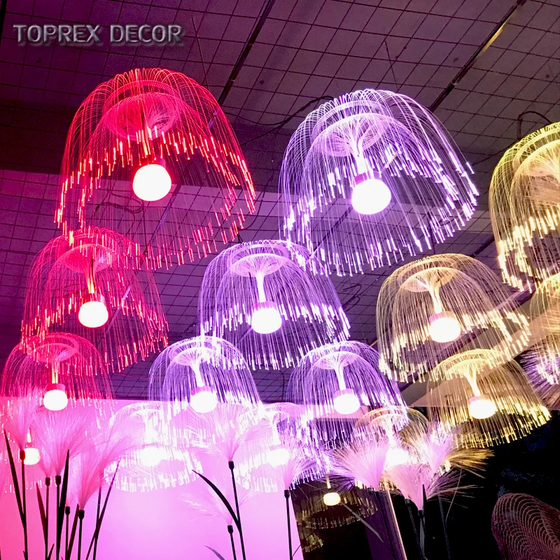 2024 New Export Product Colour Changing Hanging Led Glow Crystal Jellyfish Fiber Optical Lighting