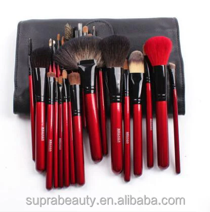 
25pcs Rose red wood handle make up brush with bag cosmetic brush 