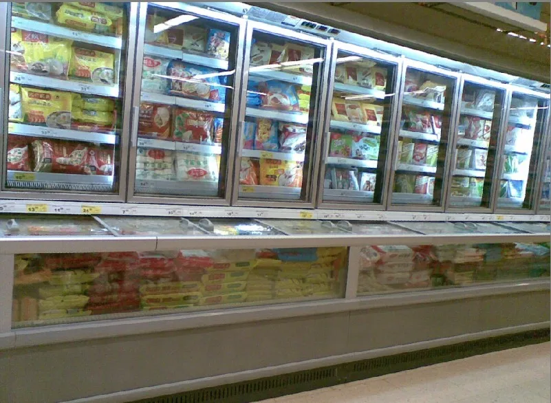 Supermarket twin low temperature freezer and refrigerator