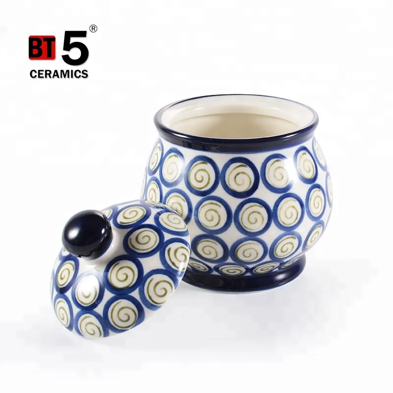
Unique pattern design eco friendly ceramic sugar pot with lid 