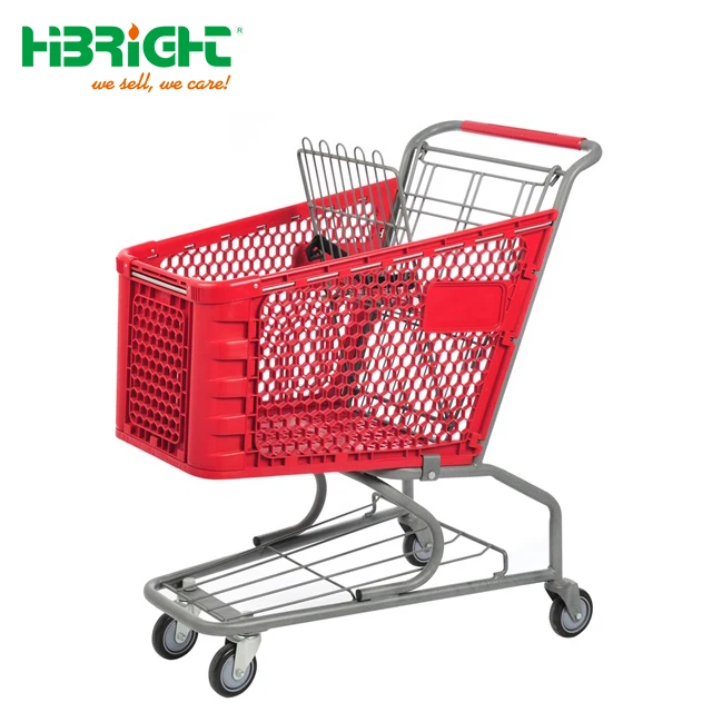 Stainless steel frame awesome Supermarket Grocery Store all Plastic Shopping trolley  for hypermarket